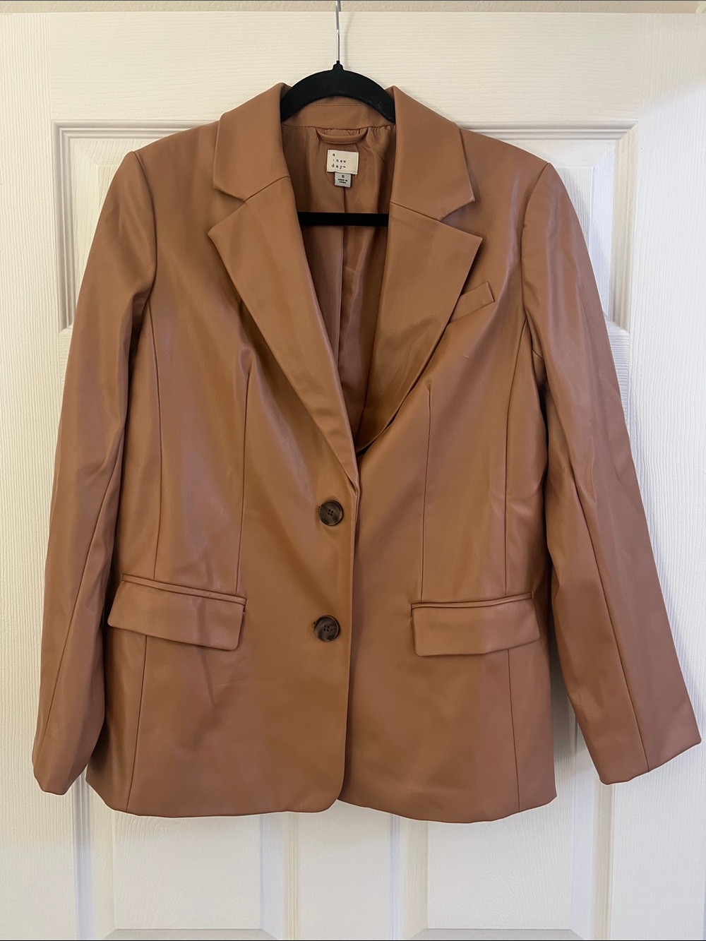 Classic Taupe Vegan Faux Leather Blazer - Women's Jacket